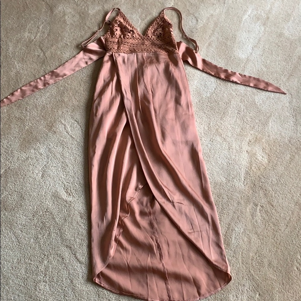 lace top coral dress